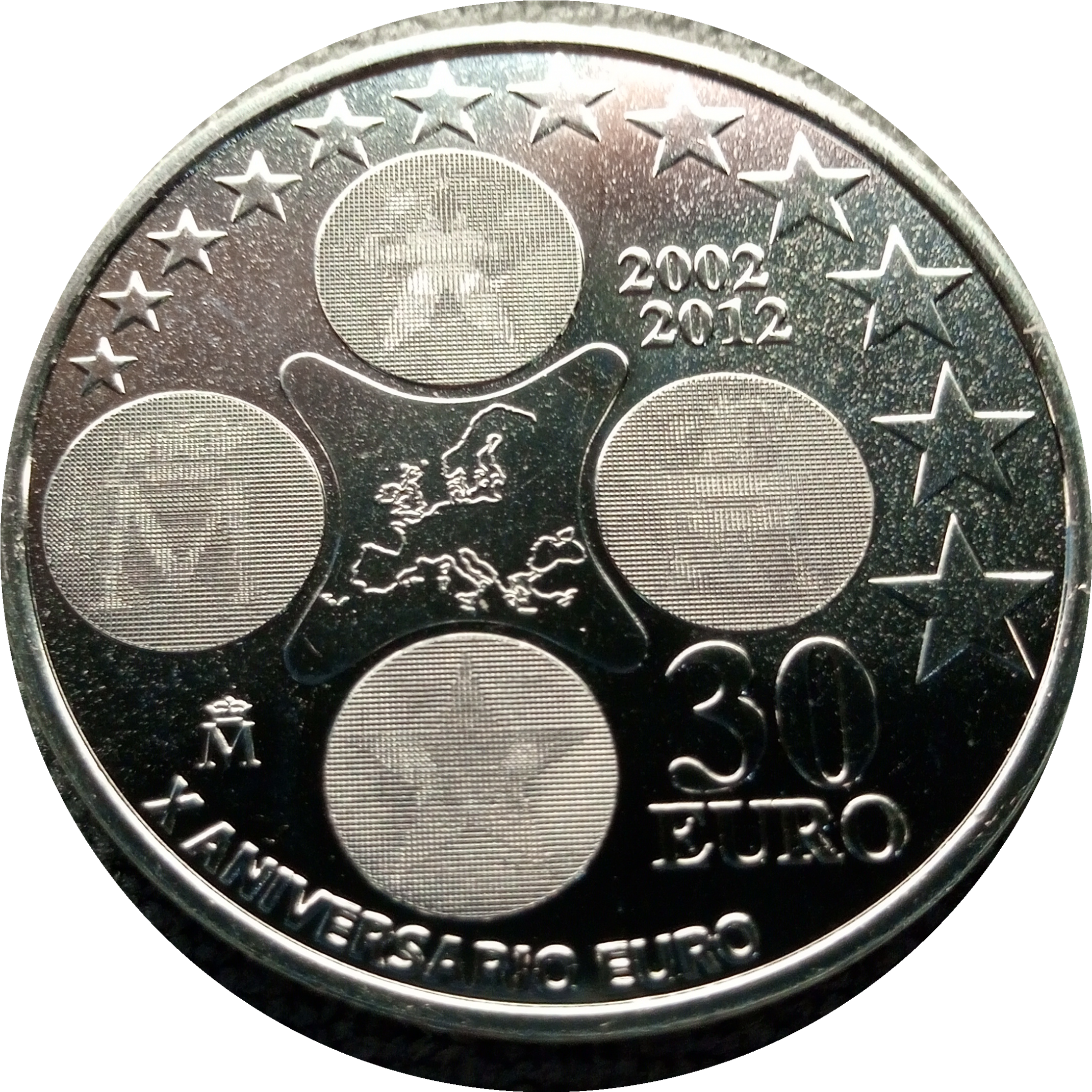 Espagne 30 Euro Argent 2012 10 Ans De Pièces Et Billets Euro Pieces