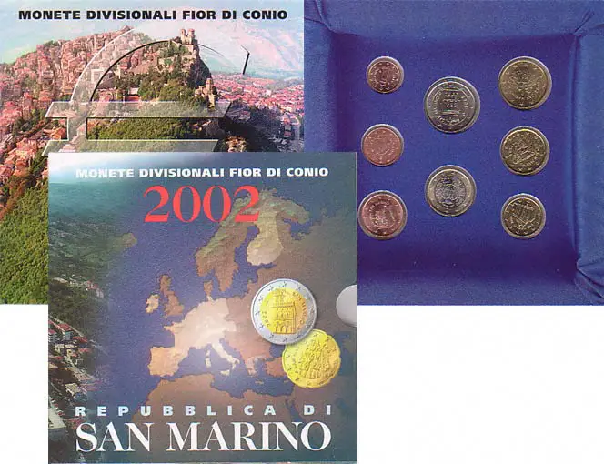 8 pièces de la 1 c. à la 2€ Coffret BU/Serie Divisionnaire Saint Marin 2002 